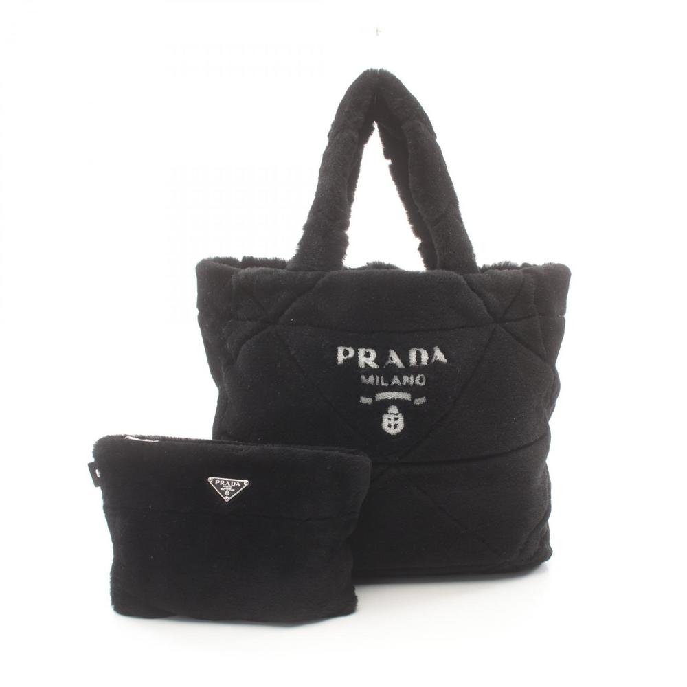 Prada Montone Tote Bag Shearling Black